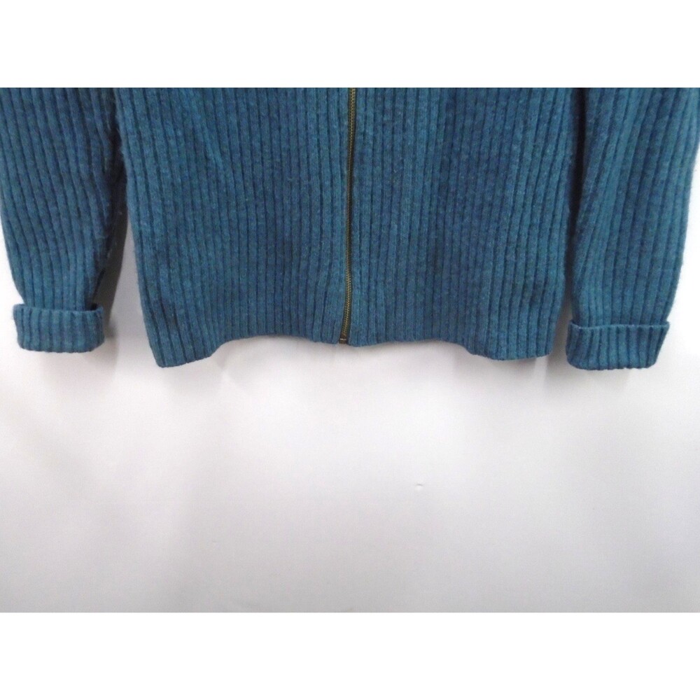 LL Bean Commando Sweater Women Large Full Zip Merino Lambswool Spruce Green Blue - Picture 6 of 10